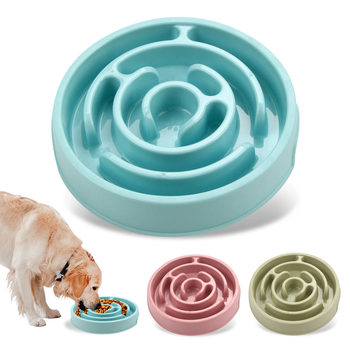 SnailBowl anti-schrok voerbak met hond die er langzaam uit eet