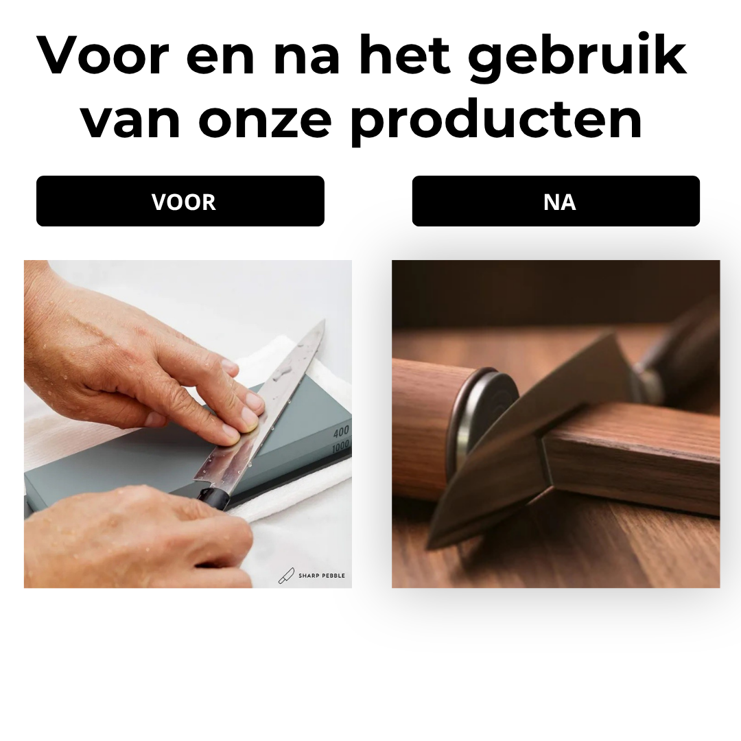 Voor en na vergelijking: mes slijpen op traditionele slijpsteen tegenover de AURÉO messenslijper