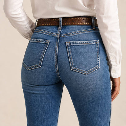 RetroFlare hoge taille jeans - achterzak detail