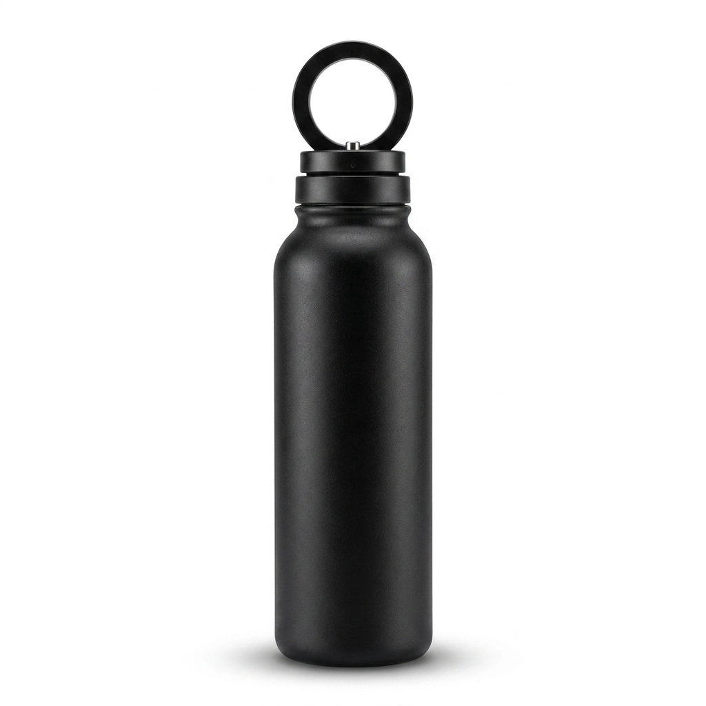 MAGFLOW RVS drinkfles met magnetische telefoonhouder, catalogusfoto witte achtergrond