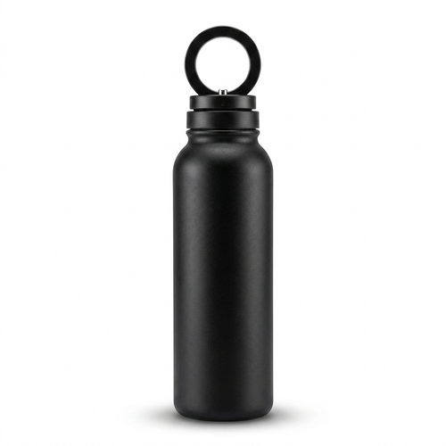 MAGFLOW RVS drinkfles met magnetische telefoonhouder, catalogusfoto witte achtergrond
