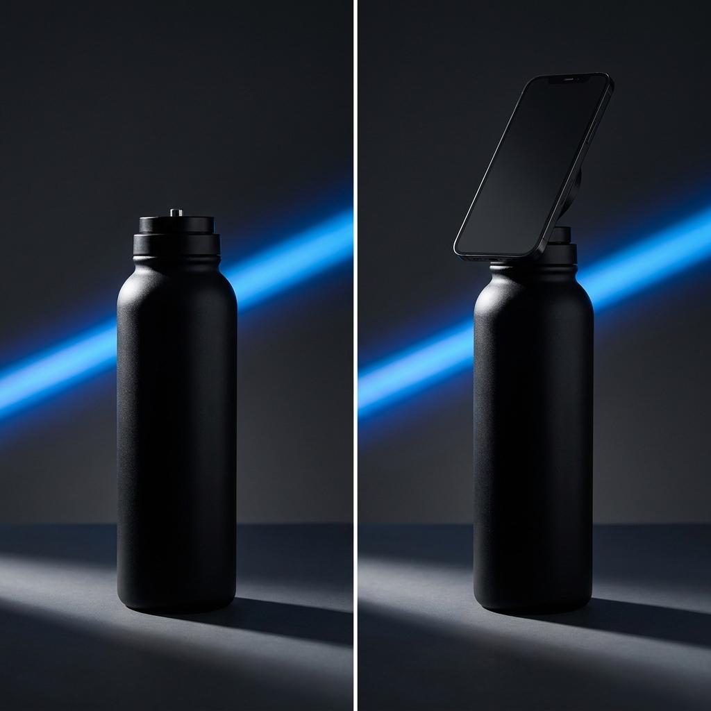 MAGFLOW gebruiksstappen: fles alleen en met telefoon bevestigd