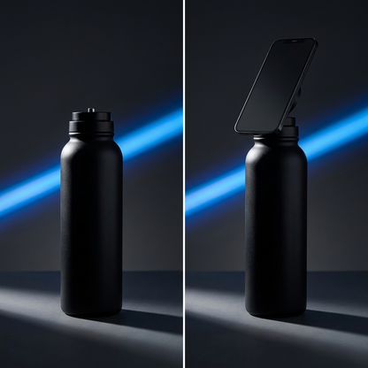 MAGFLOW gebruiksstappen: fles alleen en met telefoon bevestigd