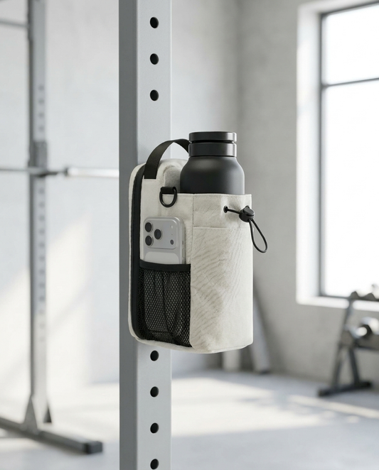 MagGrip Sport Organizer Tas magnetisch bevestigd aan fitnessrek in lichte sportschool