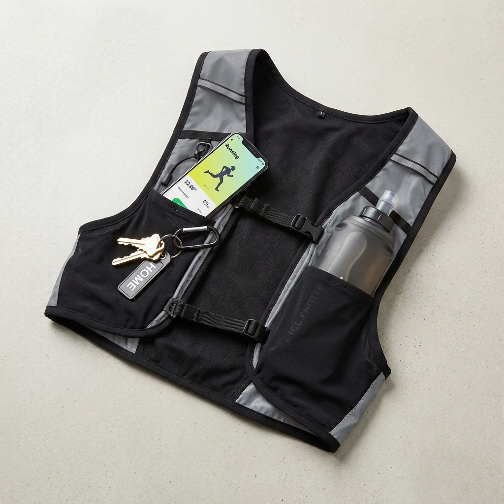 Opbergvakken met telefoon sleutels en soft flask