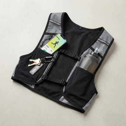 Opbergvakken met telefoon sleutels en soft flask