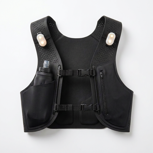 Glowdash hardloopvest met correcte ovale LED-lampjes en zwarte soft flask