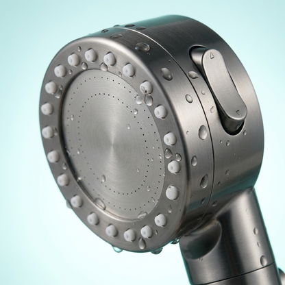 Close-up van de HydroPuur douchekop met siliconen nozzles en standenschuif