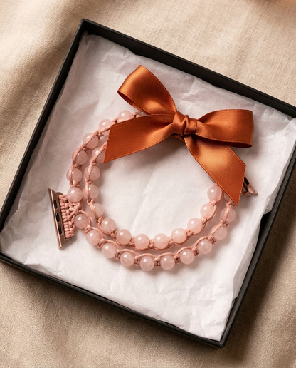 CHAKRABIND rozenkwarts variant in cadeauverpakking met oranje strik, connector zichtbaar