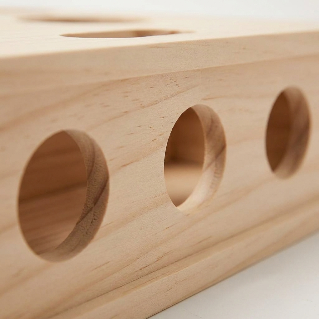 Close-up van de verstopgaten van de ClawShield houten krab- en foerageerbox