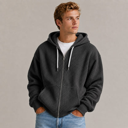 Wafelstructuur hoodie heren - antraciet