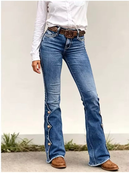 RetroFlare hoge taille jeans - close-up vooraanzicht