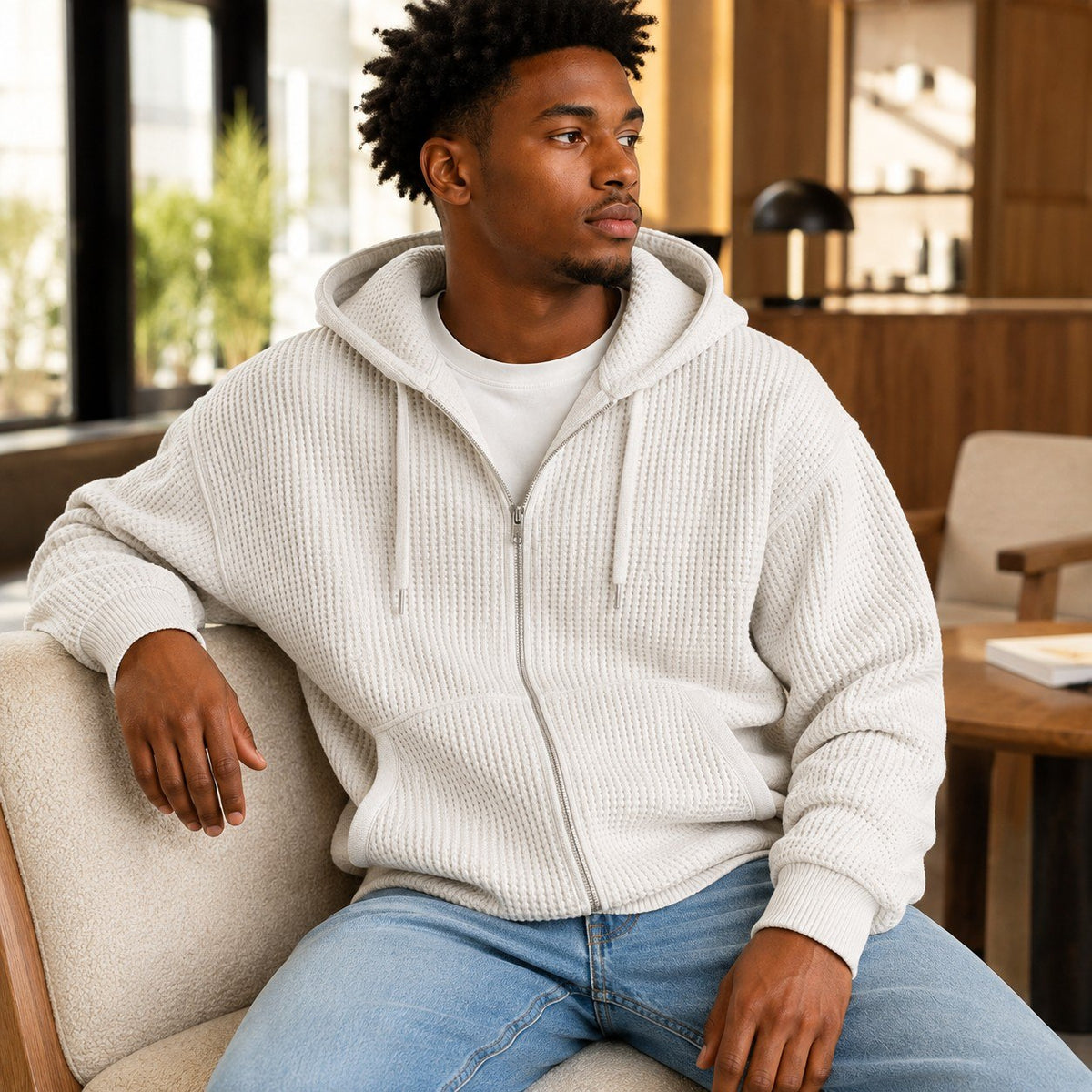 Wafelstructuur hoodie heren - lifestyle, lounge